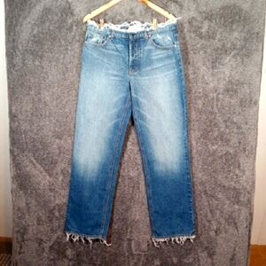 REVICE Denim with Frayed Waistband Button Fly Wide Leg Mid Rise Womens 30